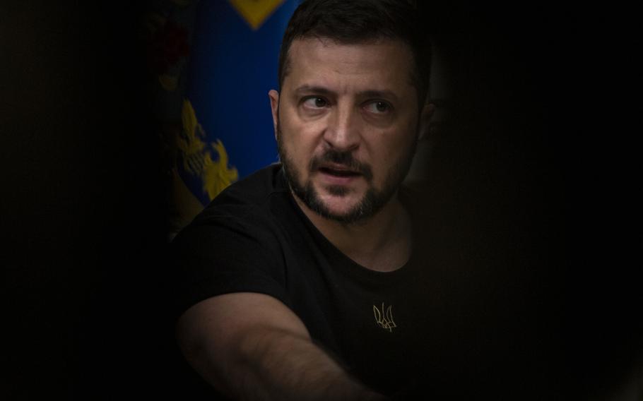 Ukrainian President Volodymyr Zelensky during an interview with The Washington Post at his office in Kyiv, Ukraine, on August 8, 2022. 