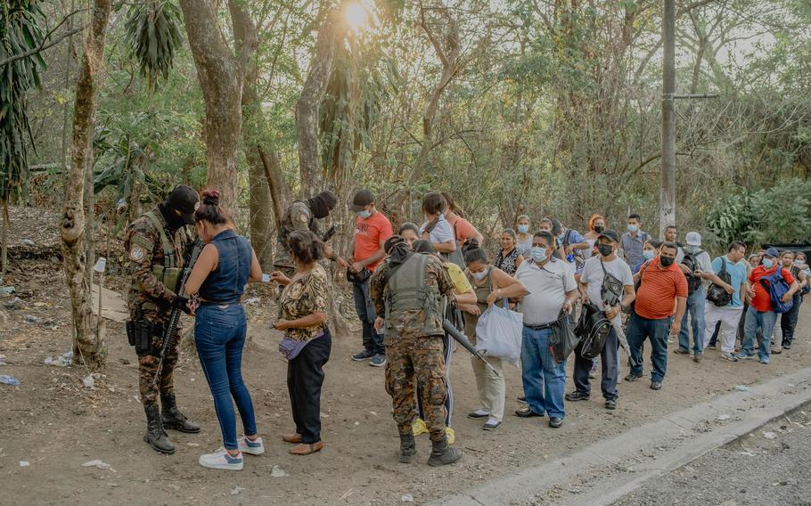 A military checkpoint in the Distrito Italia neighborhood of San Salvador, which has for years suffered a large MS-13 presence. 