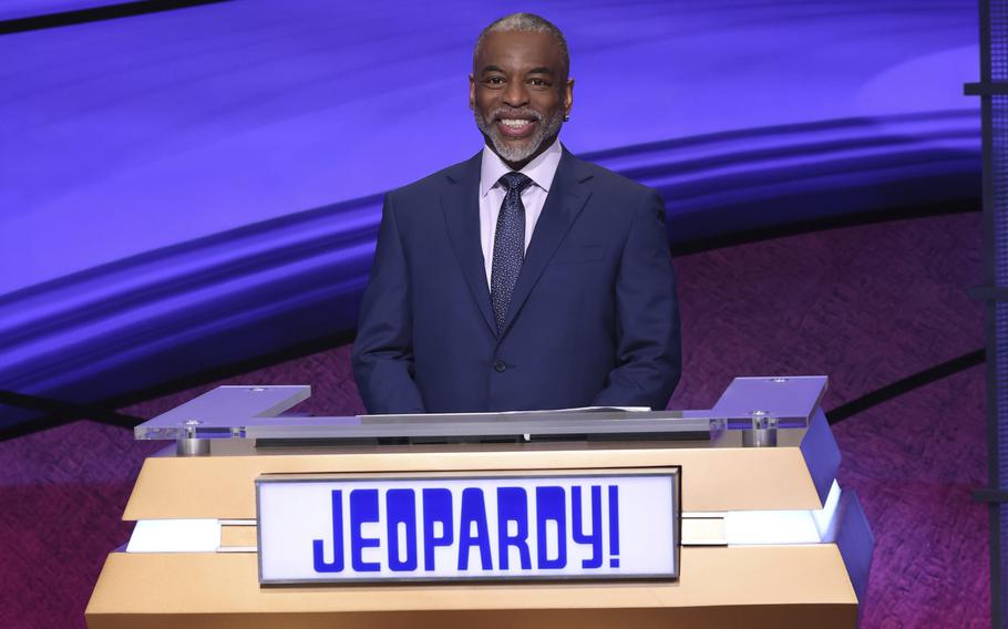 "Jeopardy!" guest host LeVar Burton is pictured on the set of the game show.