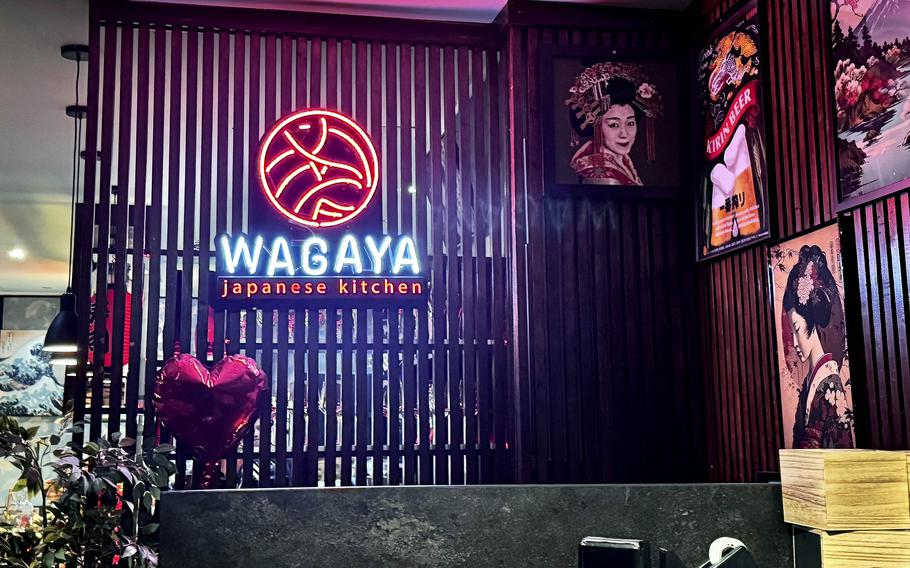 Inside Wagaya, a Japanese restaurant is decorated with art.