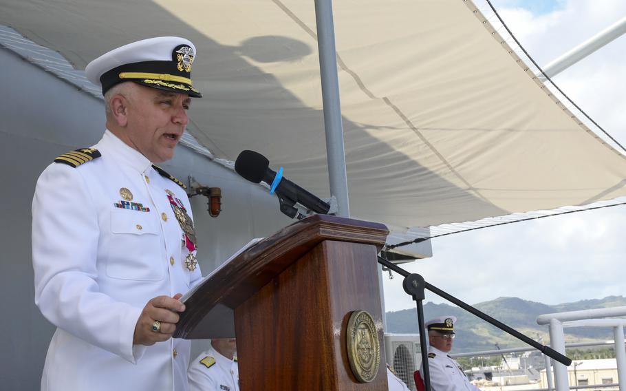 Capt. Michael Luckett, seen here on May 25, 2021, took command of Naval Base Guam, Monday, July 19, 2021. 