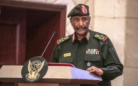 Sudan's Army chief Gen. Abdel-Fattah Burhan speaks in Khartoum, Sudan, on Dec. 5, 2022. 
