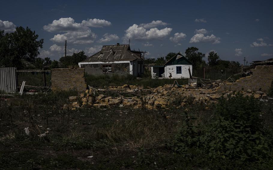 A destroyed home in a village near the Kherson front line. 