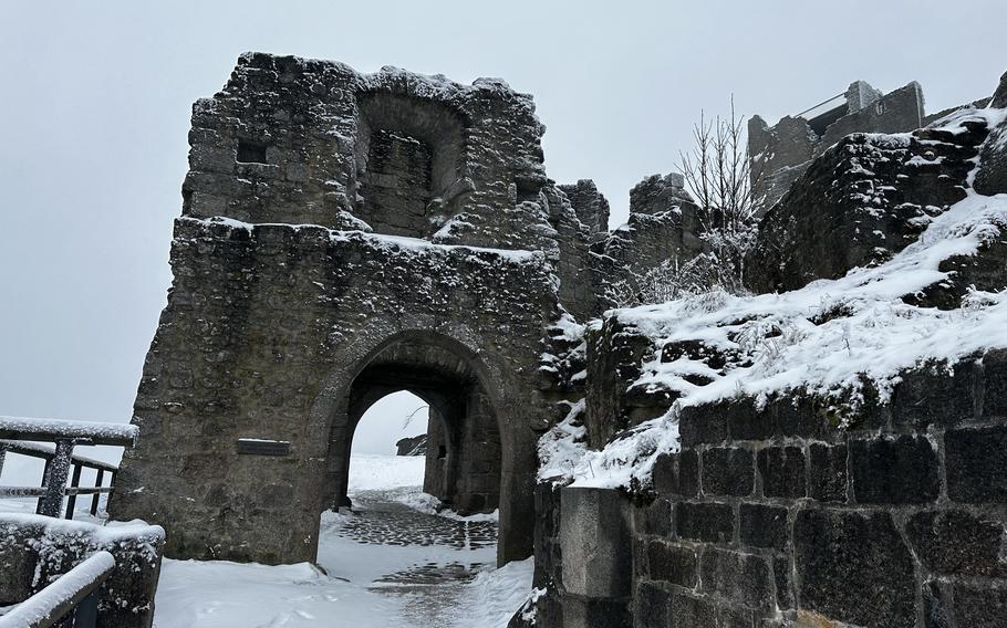 The short but steep hike up to Flossenbuerg Castle allows visitors to climb through the remaining ruins. 