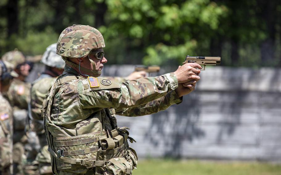 A soldier trains on the U.S. Army’s new M17 weapon system at Camp Ethan Allen Training Site, Jericho, Vt., June 7, 2021. 