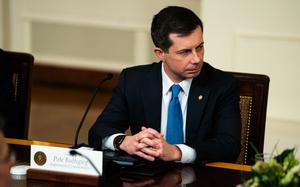 Transportation Secretary Pete Buttigieg attends a meeting of the White House Competition Council with President Biden on Feb. 1, 2023. MUST CREDIT: Demetrius Freeman/The Washington Post