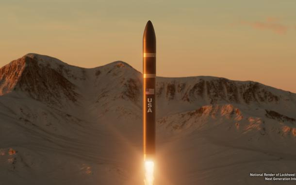 An artist's rendering depicts the Next Generation Interceptor, designed by Lockheed Martin as the newest addition to the Ground-based Midcourse Defense system.