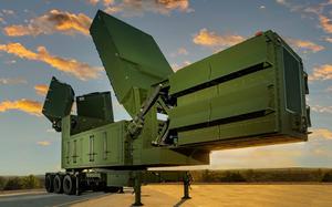 A missile sensor is seen in a desert environment.
