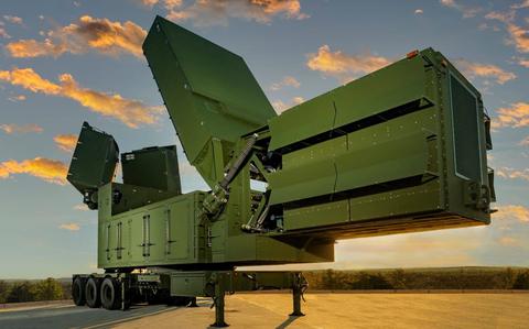 A missile sensor is seen in a desert environment.
