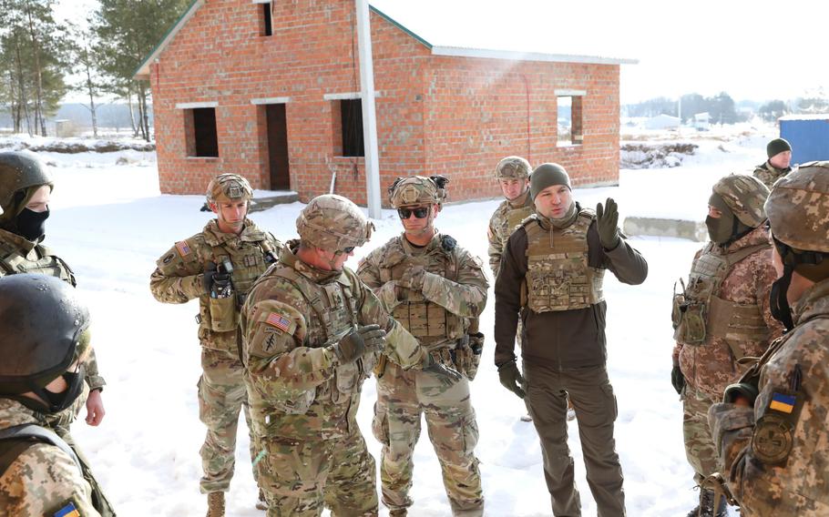 U.S. soldiers with Joint Multinational Training Group — Ukraine and Ukrainian Army Observer Controller/Trainers from the Combat Training Center — Yavoriv continued refining official training methodology for the M141 munitions system, Feb. 3, at the International Peacekeeping and Security Center.