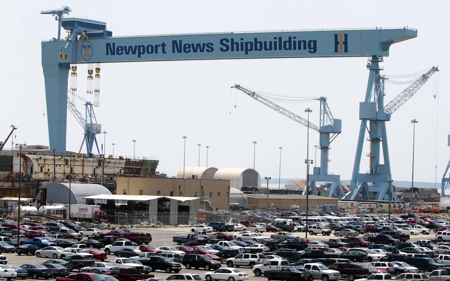 A view of the gantry crane over drydock #12 at Newport News Shipbuilding in Newport News.