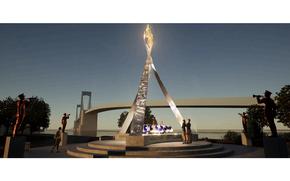 The 40-foot-tall memorial will have three silver arches with an eternal flame as the centerpiece.