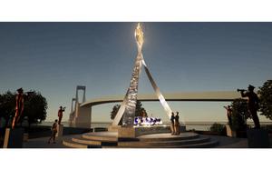 The 40-foot-tall memorial will have three silver arches with an eternal flame as the centerpiece.