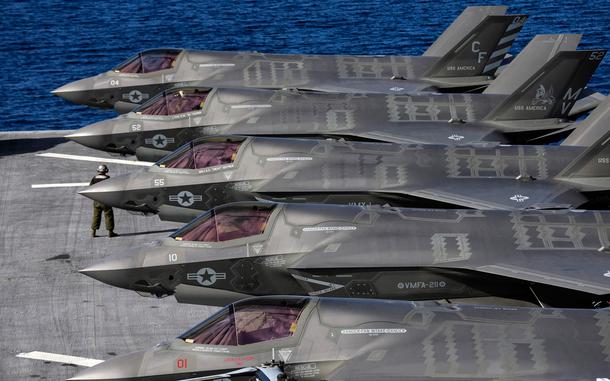 The Lockheed Martin F-35B Lightning II supersonic aircraft, which started its operational testing on the amphibious assault ship USS America. 
