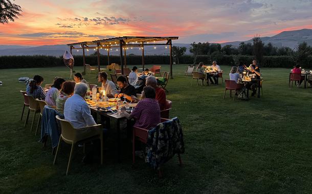 Dinner at Essentia Dimora Rurale, an agriturismo in Molise. The owner, Salvatore Zeoli, guided the evening’s 20 or so diners into his farmland as a way of introducing a meal made entirely of local ingredients, which Washington Post reporter Chico Harlan’s wife described as special because of its unabashed simplicity.