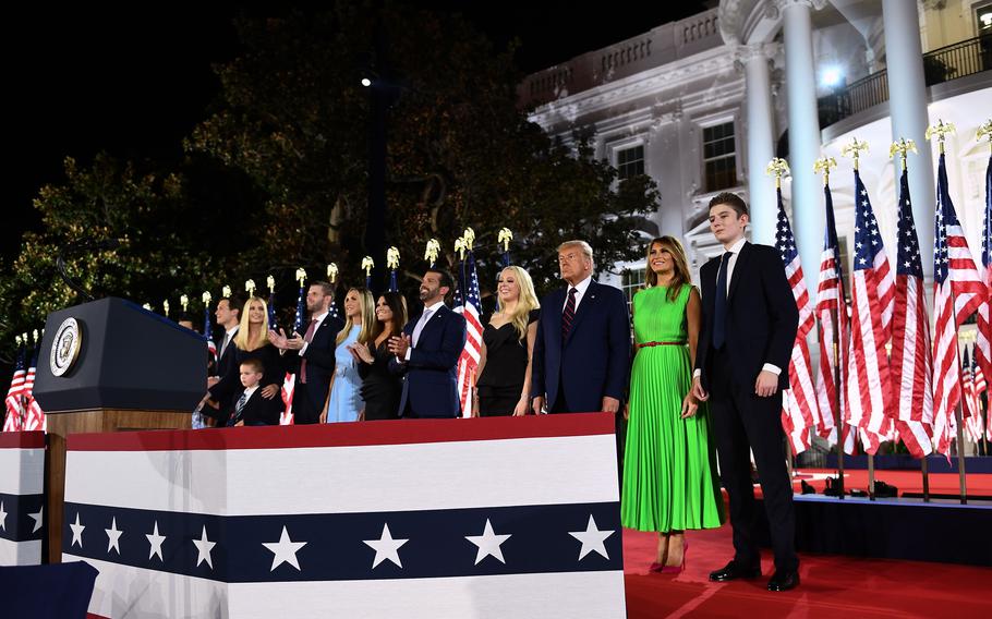 Former President Donald Trump's acceptance speech for the Republican Party nomination at the White House didn't violate federal law, according to the Office of Special Counsel. But it said in a report Tuesday that several Trump administration officials did run afoul of the law when they engaged in politics while on federal property or conducting official business. (Brendan Smialowski/AFP/Getty Images)