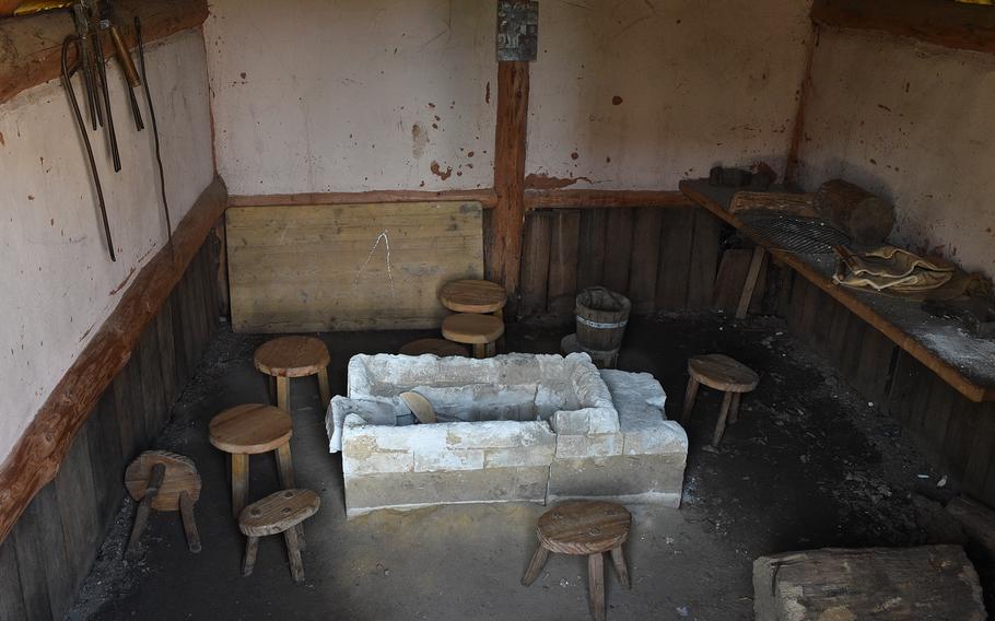 The forge at Keltendorf am Donnersberg in Steinbach am Donnersberg, Germany. Up to the 7th century B.C., the Celts had mastered the techniques to forge bronze and iron, according to a sign at the replica village.