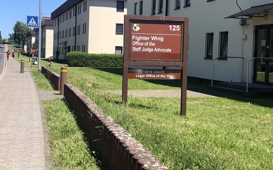 The building housing the court on Spangdahlem Air Base, Germany, where Airman 1st Class Devante King was sentenced on June 14, 2021, for possessing, bringing onto a U.S. military facility, distributing and wrongfully using LSD.
 