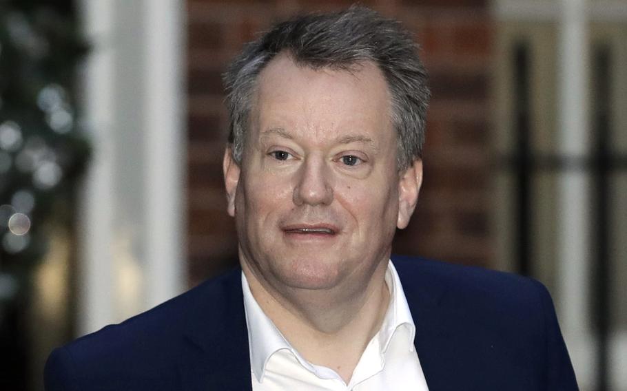 UK Chief Brexit negotiator David Frost leaves 10 Downing Street in London, Dec. 9, 2020. Britain’s Brexit minister has warned of a long-term chill in relations between the U.K. and the European Union if previously agreed trading arrangements governing Northern Ireland are not resolved.