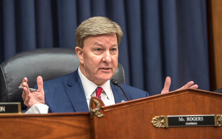 House Armed Services Committee Chairman Mike Rogers, R-Ala., addresses witnesses testifying regarding the irregularity in the strategic basing process for the U.S. Space Command on Thursday, Sept. 28, 2023.