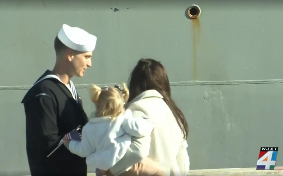 Family and friends were on hand at U.S. Naval Station Mayport, Fla., on Feb. 3, 2024, to welcome home the USS Farragut.