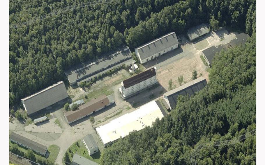 An undated aerial view of the former Quartermaster Kaserne in Kaiserslautern, Germany. City officials are planning to utilize the former base grounds as a new commercial space.