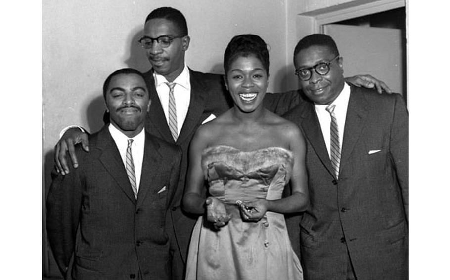 Sarah Vaughan with her trio, from left, drummer Roy Haynes, bassist Joe Benjamin and pianist Jimmy Jones, touring in Kaiserslautern, Germany, October 1954. The band had already appeared in England, France, Scandinavia, Northern Germany, Belgium and Holland, and had at least two more weeks of European gigs to go.