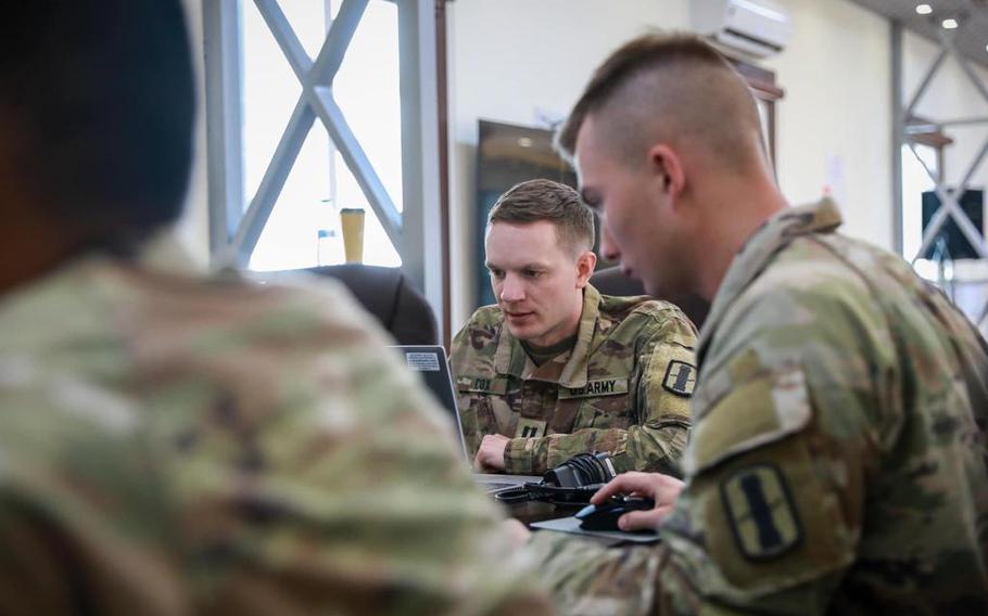 Capt. Graham R. Cox, a soldier with the 197th Field Artillery Brigade deployed to Jordan, competes in the U.S. Army Central Command Best Cyber Warrior Competition, which ran from Oct. 11 to Oct. 13, 2022.