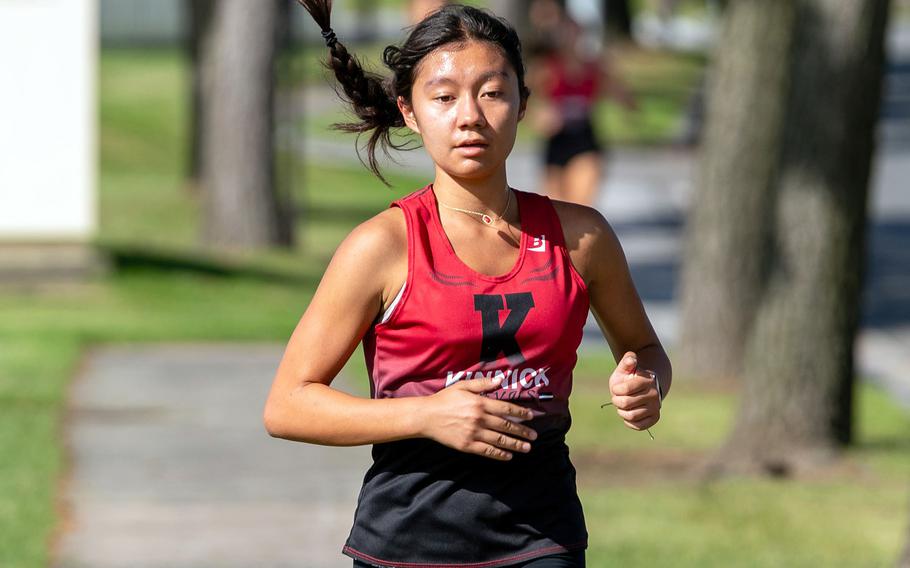 Nile C. Kinnick's Mia Bartram came in first in Saturday's girls cross country race at Misawa Air Base in 21 minutes, 4.6 seconds.