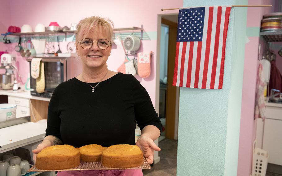Claudia Ramsey displays her work at her bakery, K-Town Cupcakes, in Kaiserslautern, Germany, Jan. 10, 2023. 