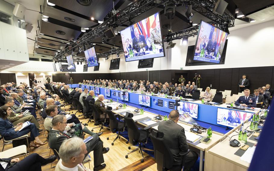 Officials deliver opening remarks at the the NATO Military Committee Conference in Tallinn, Estonia, Sept. 17, 2022.