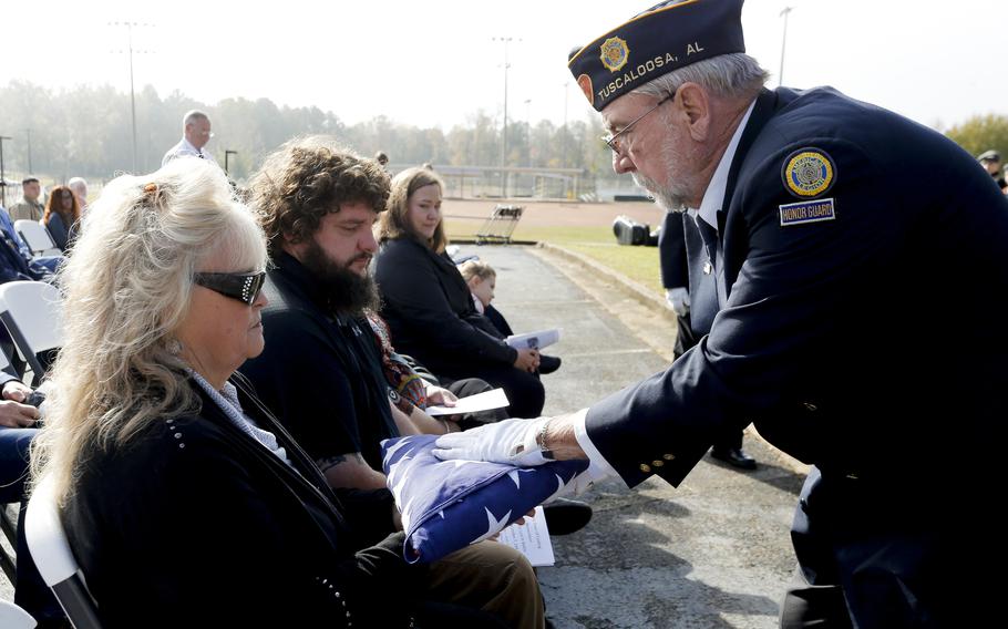 A monument to the memory of brothers Daniel P. Jones and Woodrow Wilson Jones, men who died aboard the USS Arizona Dec. 7, 1941, was dedicated in Coaling, a town in Tuscaloosa County, Ala., Friday, Nov. 12, 2021. 