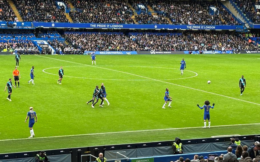 Chelsea Football Club battles Leicester City during the FA Cup quarterfinal at Stamford Bridge, London, on March 17, 2024.