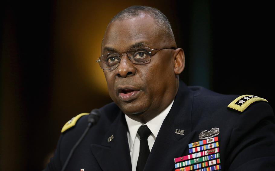 Gen. Lloyd Austin III, commander of U.S. Central Command, testifies before the Senate Armed Services Committee on Capitol Hill, Sept. 16, 2015, in Washington, D.C. Austin told a security conference in California on Saturday, December 4, 2021, that the U.S. is prepared for China's "assertive" posture in the Indo-Pacific area and beyond. 