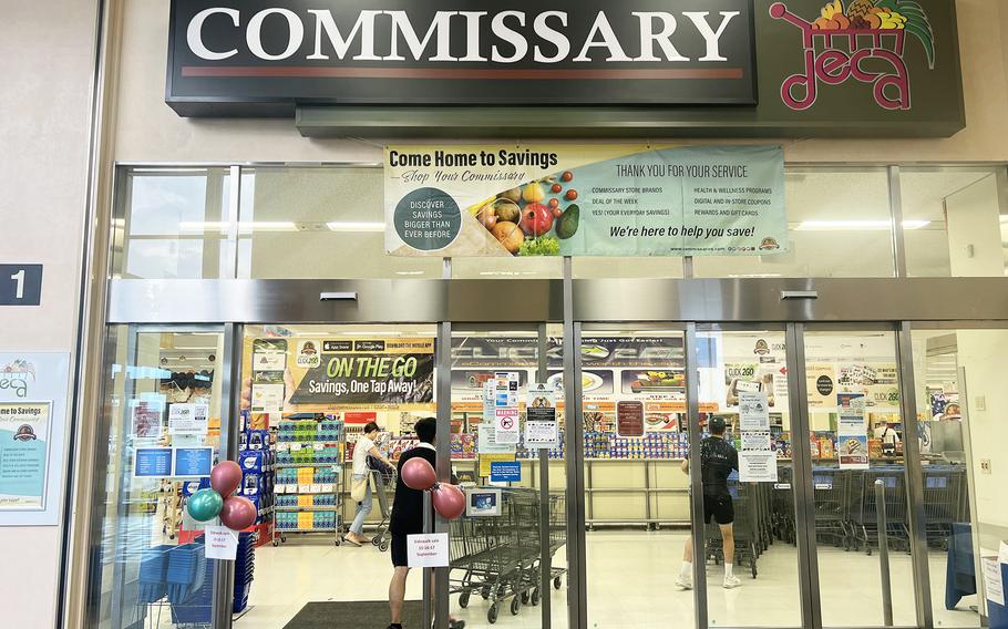 Shoppers enter the commissary at Yokota Air Base in western Tokyo, Friday, Sept. 15, 2023. 