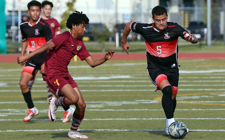 Damian Perez moves the ball up the field.