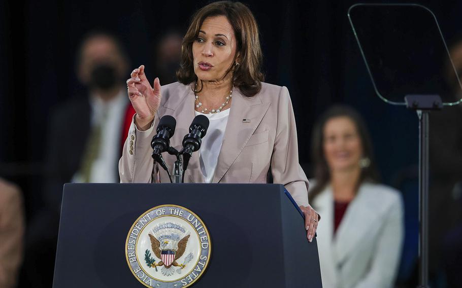 Vice President Kamala Harris speaks on Friday, Aug. 12, 2022, in Oakland, California.