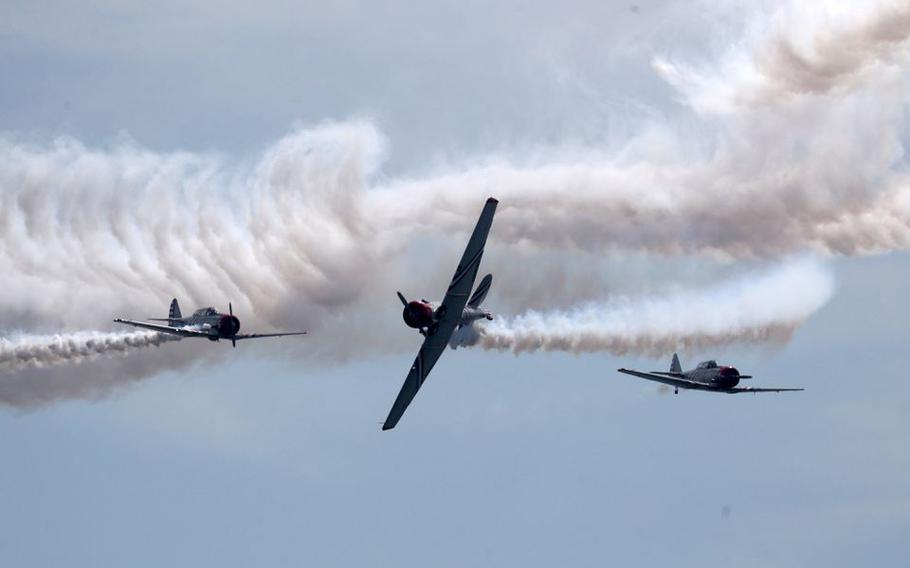 The GEICO Skytypers perform during the 2019 Atlantic City Airshow on Aug. 21, 2019.