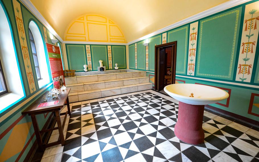 The reconstructed Roman washroom at Roman Villa Borg, Germany, features a pool, or tepidarium, as well as a deeper, cold plunge pool.