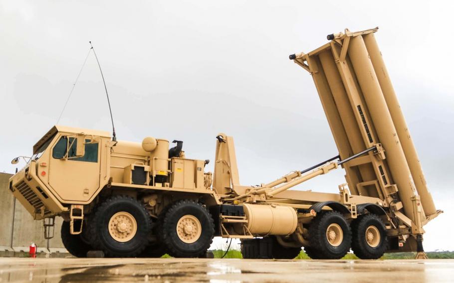 A Terminal High Altitude Area Defense weapon system, or THAAD.