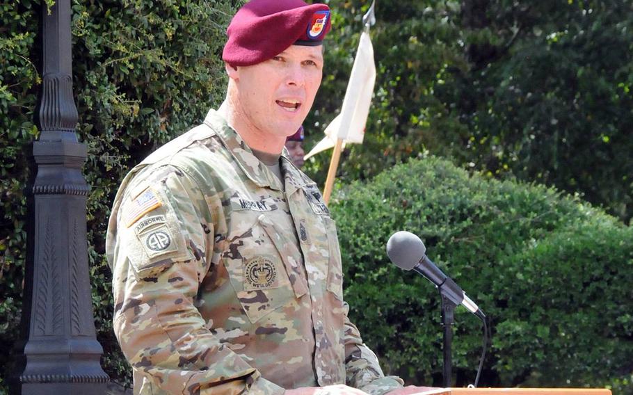 Then-Command Sgt. Maj. Clinton Murray at a ceremony in August 2016, at Fort Bragg, N.C. Murray faces several court-martial charges, including sexual assault and another related to destroying evidence.