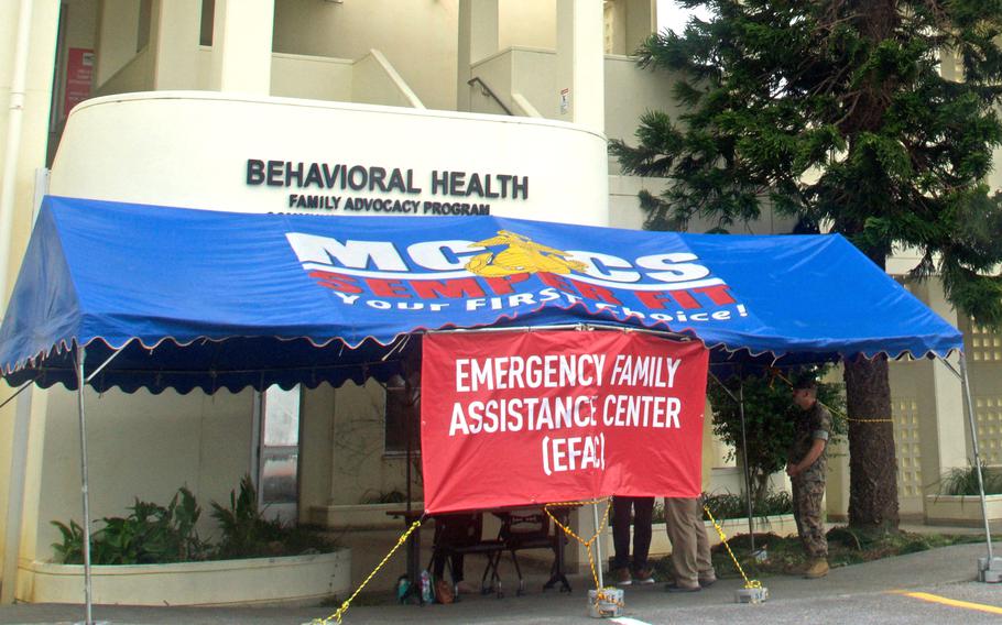 The Emergency Family Assistance Center at the Marine Corps Camp Foster, Okinawa, Japan, seen here Aug. 8, 2023, provides access to counseling, loans and other assistance after Typhoon Khanun.