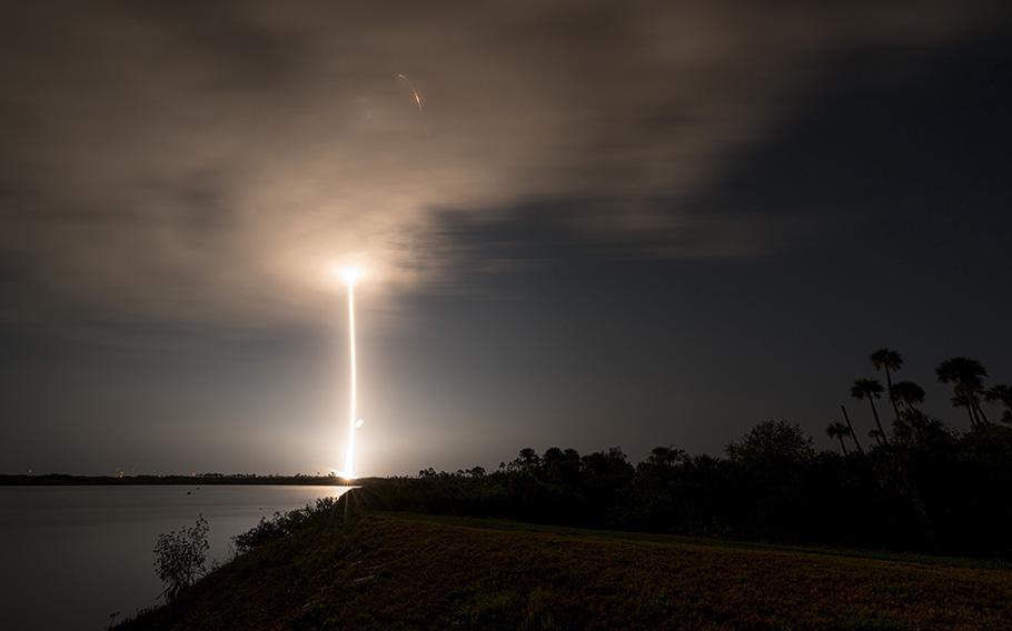 A SpaceX Falcon 9 rocket launches from Cape Canaveral Space Force Station on Feb. 12, 2023, on another Starlink mission. 
