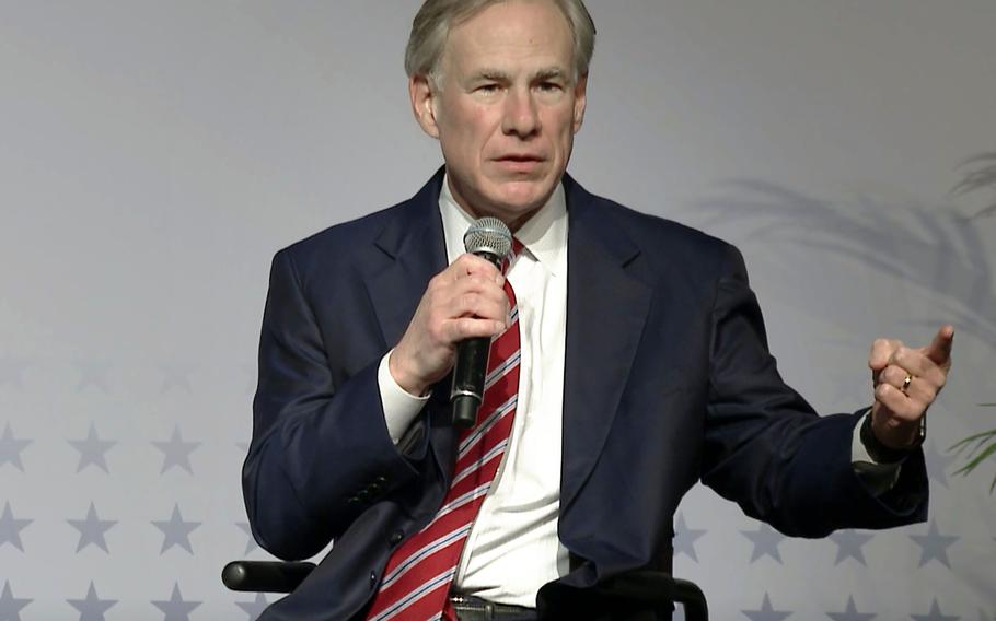 In this photo from March 7, 2021, Texas Gov. Greg Abbott announced the reopening of Texas by lifting state capacity limits on businesses and the masking requirement.  