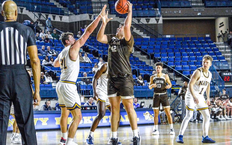 Senior guard Evan Taylor scored 26 points and visiting Lehigh took over down the stretch, beating Navy, 78-73, Sunday afternoon, Jan. 8, 2023, at Alumni Hall.