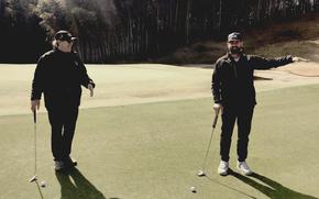 Tama Hills Golf Course manager Patrick Bowman, right, and superintendent Eric Van Gorder assess the break on the newly shaped 18th green at the U.S. Air Force course in Tokyo, Japan, March 21, 2025. 