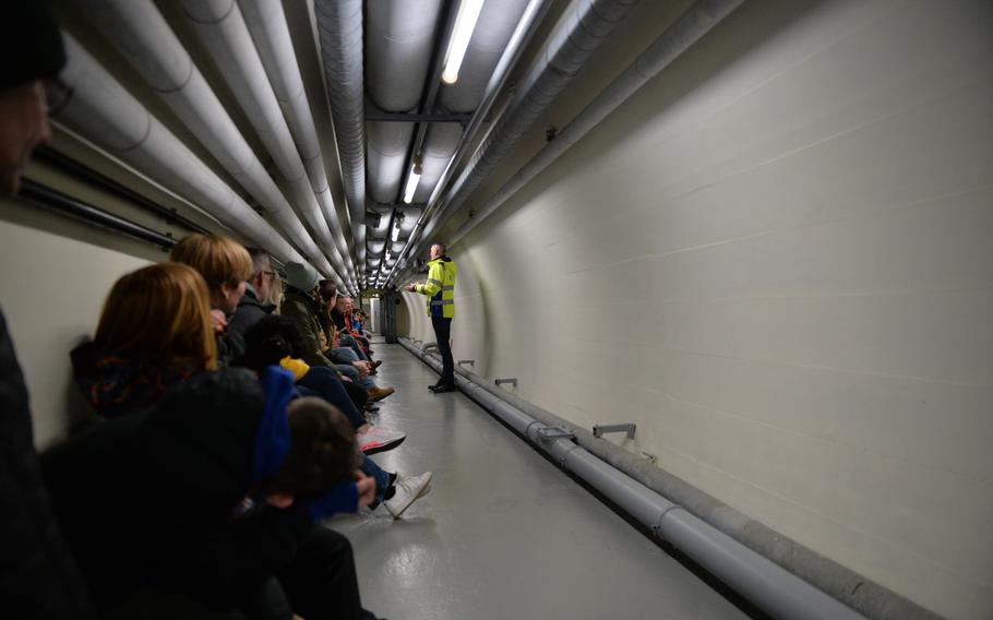 Martin Moonsen leads a tour at the former secret bunker of the German federal bank in Cochem, Germany, March 4, 2023. The bunker was intended to shelter Germany's wartime reserve currency from nuclear blasts and natural disasters. 