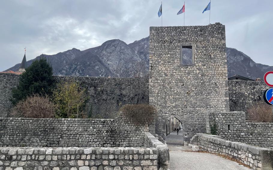The 14th-century defense tower at the Porta San Genesio in Venzone, Italy, as seen Dec. 4, 2023. The gate is the only one in Venzone to survive the 1976 earthquake, which leveled much of the town.
