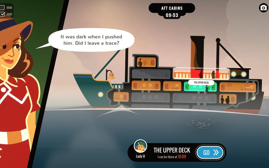 The mobile game Overboard! is a narrative experience in which a woman tries to pin the murder of her husband on someone else on the ship.