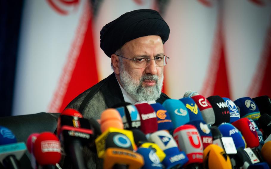 Ebrahim Raisi, Iran's president, holds his first news conference following his victory in the presidential election in Tehran, Iran, on June 21, 2021. 